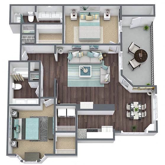 B3: 2 Bed 2 Bath floor plan