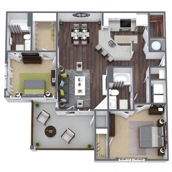 B3: 2 Bed 2 Bath floor plan
