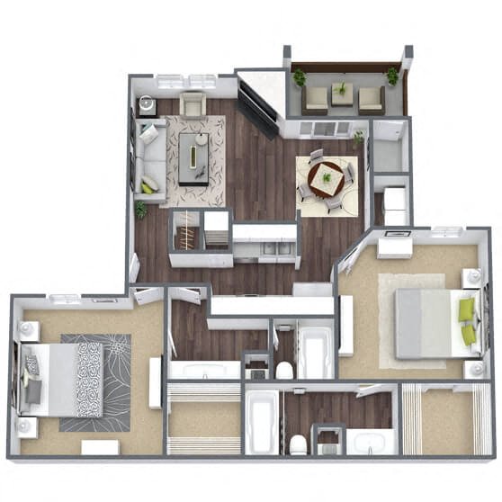 B3: 2 Bed 2 Bath floor plan