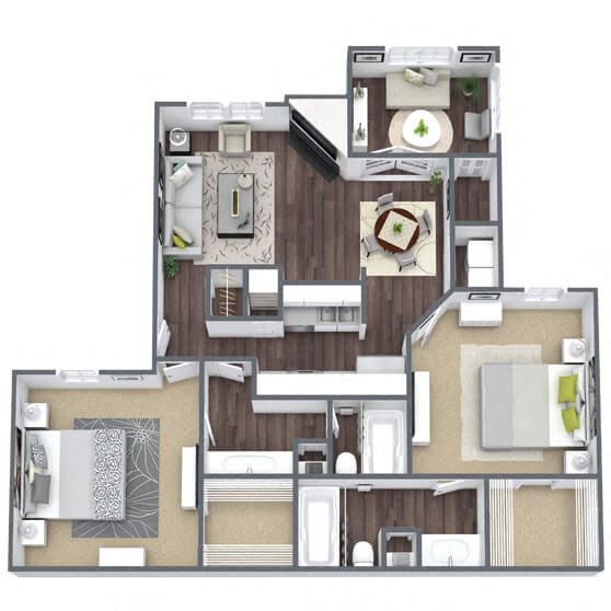 B4: 2 Bed 2 + S floor plan