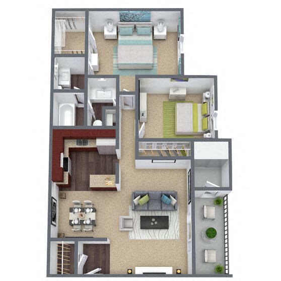 B1: 2 Bed 2 Bath floor plan