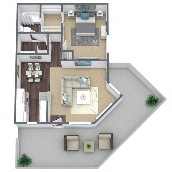 A2: 1 Bed 1 Bath floor plan