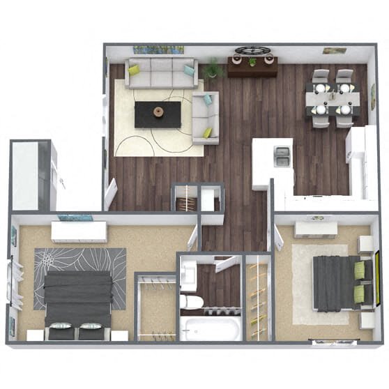 B1: 2 Bed 1 Bath floor plan