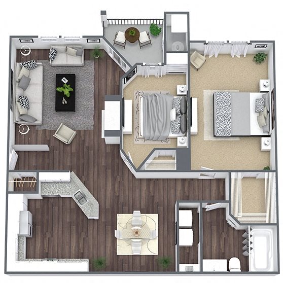 B1: 2 Bed 1 Bath floor plan