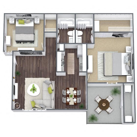 B1: 2 Bed 2 Bath floor plan