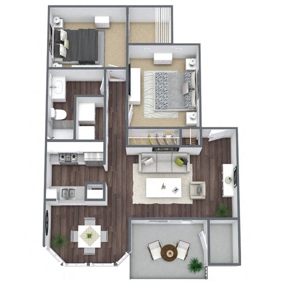 B1: 2 Bed 1 Bath floor plan