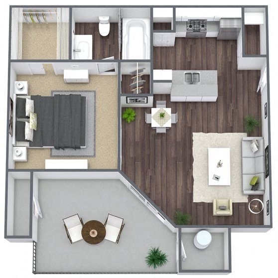 A1: 1 Bed 1 Bath floor plan
