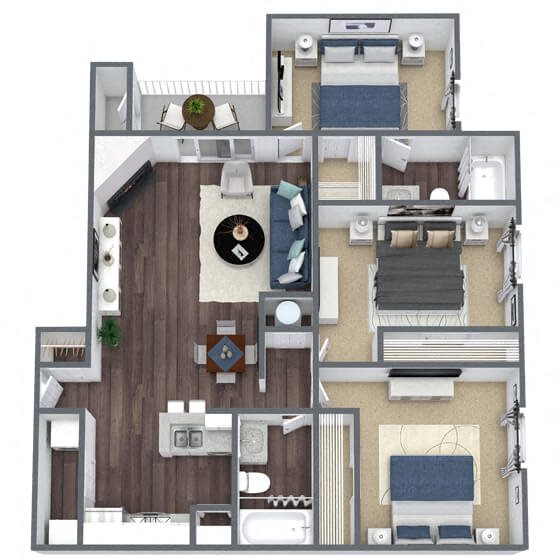 C1: 3 Bed 2 Bath floor plan