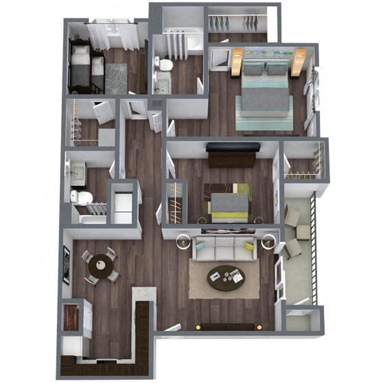 C1: 3 Bed 2 Bath floor plan