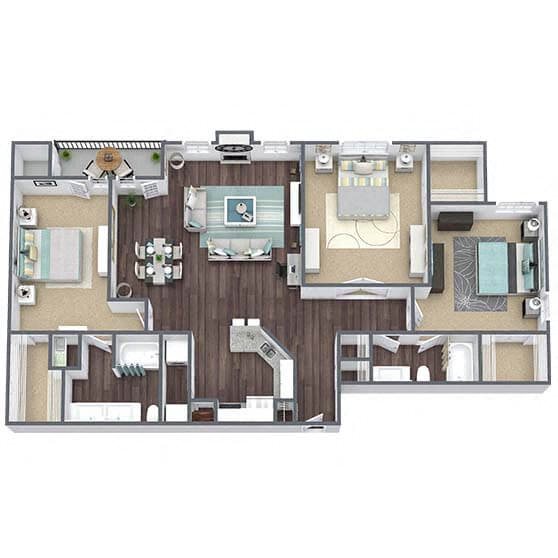 C1: 3 Bed 2 Bath floor plan