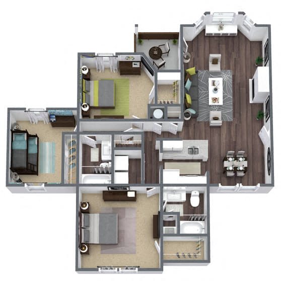 C1: 3 Bed 2 Bath floor plan