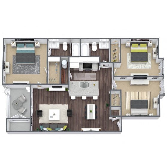 C1: 3 Bed 2 Bath floor plan