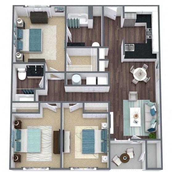 C1: 3 Bed 2 Bath floor plan