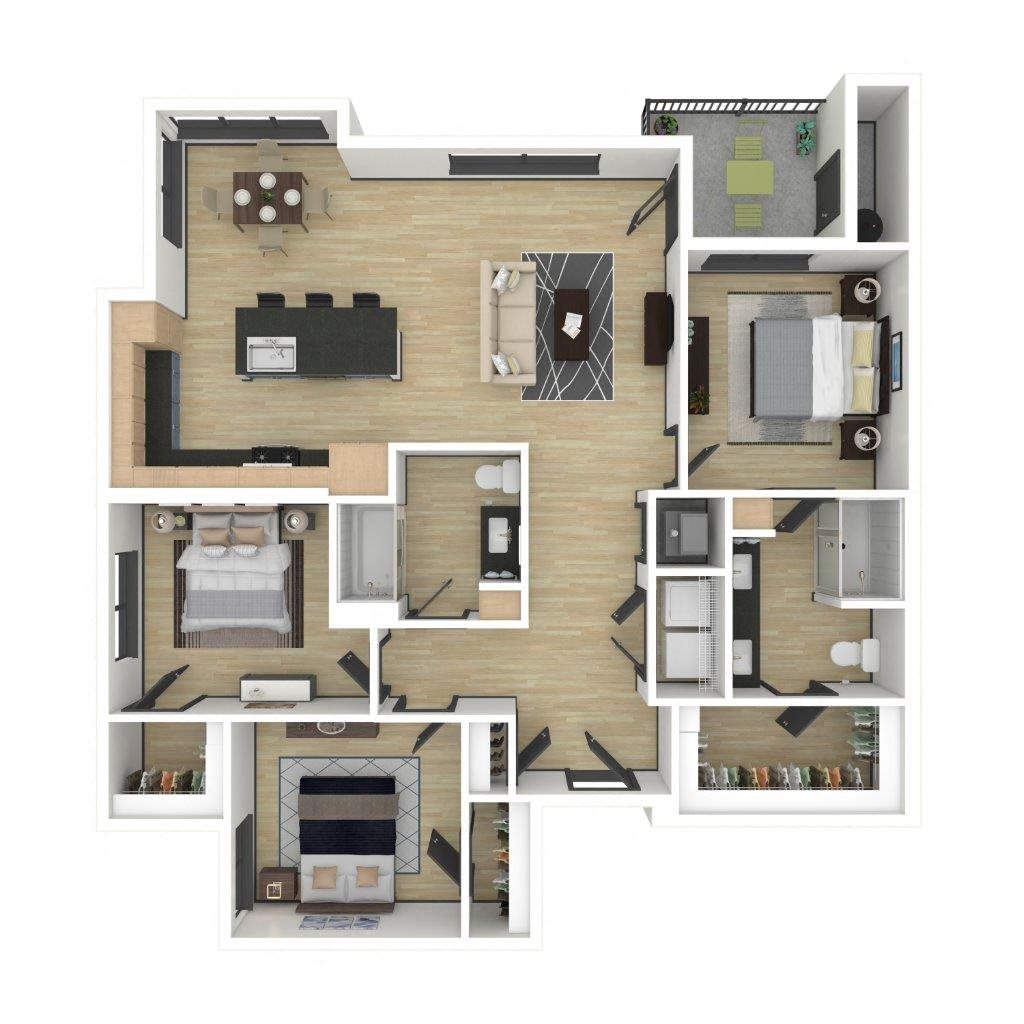 C1: 3 Bed 2 Bath floor plan