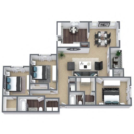 C1: 3 Bed 2 Bath floor plan