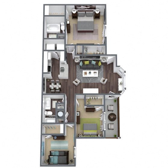 C2: 3 Bed 2 Bath floor plan