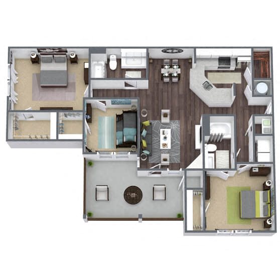 C4: 3 Bed 2 Bath floor plan