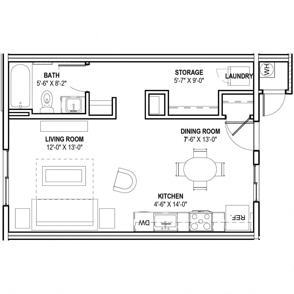 S1: 0 Bed 1 Bath floor plan
