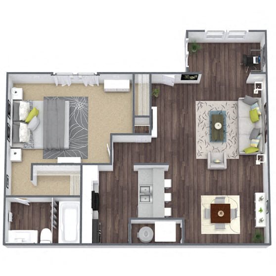 A3: 1 Bed 1 Bath floor plan