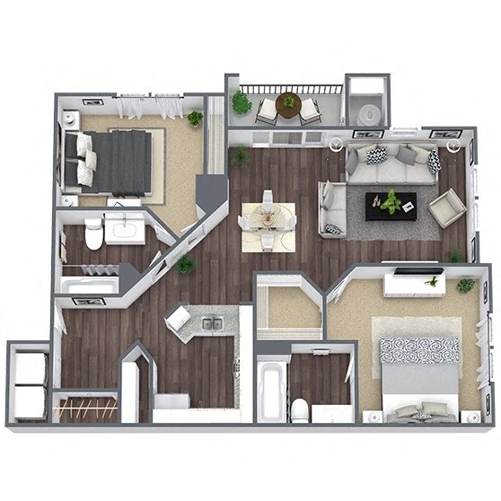 B3: 2 Bed 2 Bath floor plan