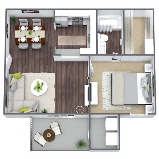 A2: 1 Bed 1 Bath floor plan