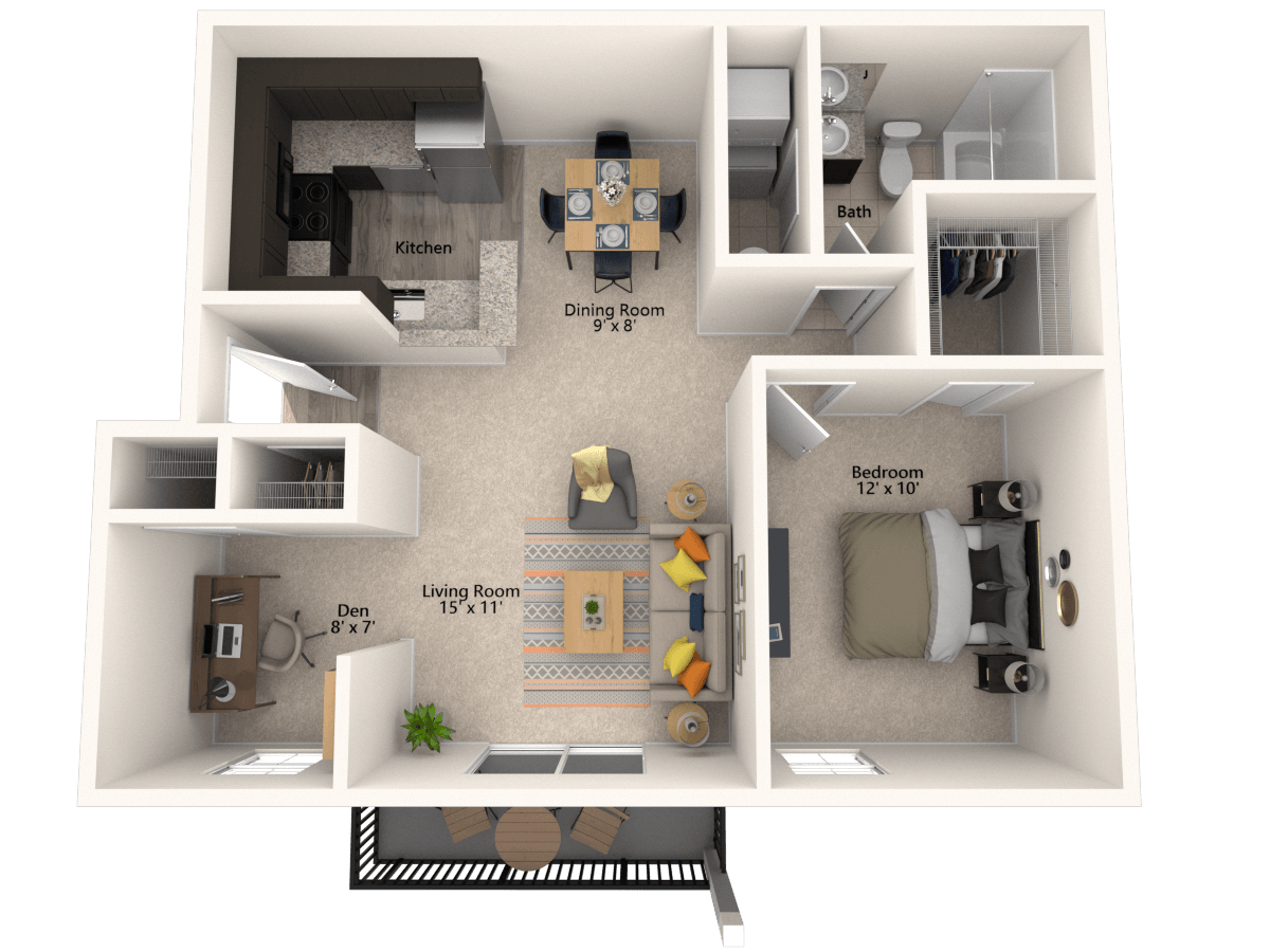 A2: 1 Bed 1 Bath floor plan