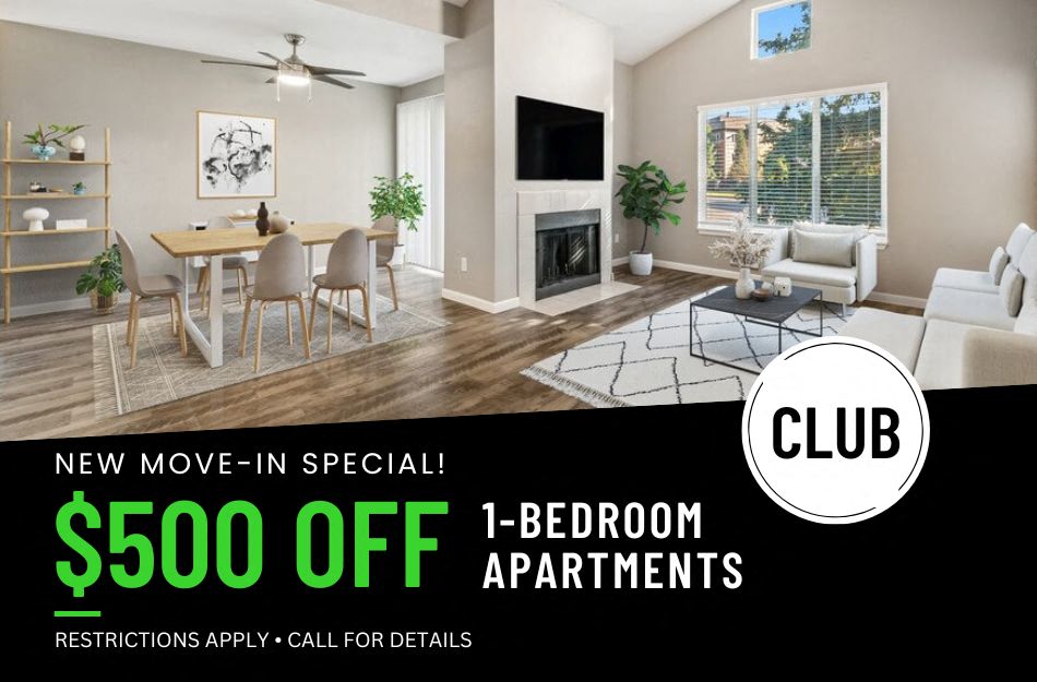 $500 off all 1 bedroom floor plans. 12+ month lease. On approved credit