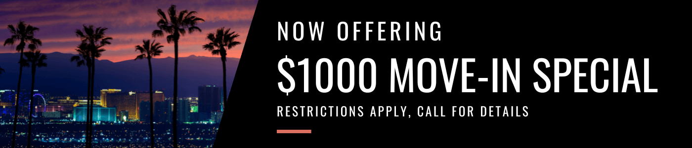 $1000 off New Move-In Special. For new move-ins with a 12+ monht lease, on approved credit.