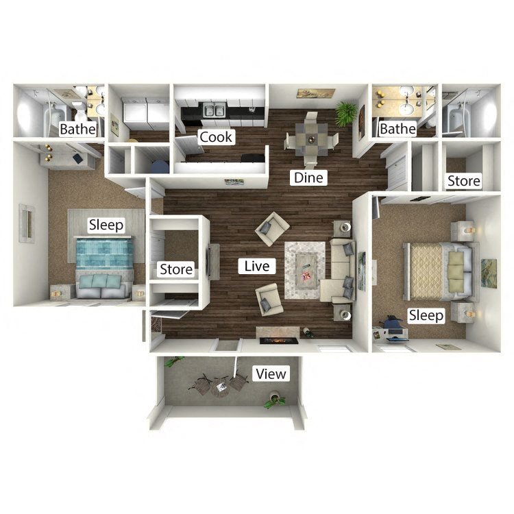 B1: 2 Bed 2 Bath floor plan