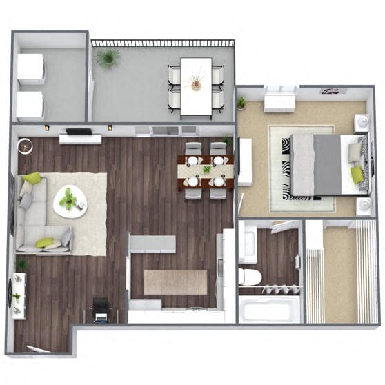 A3: 1 Bed 1 Bath floor plan