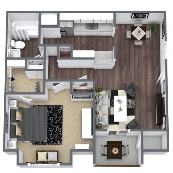 A3: 1 Bed 1 Bath floor plan
