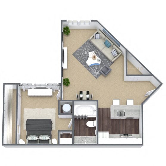 A1: 1 Bed 1 Bath floor plan