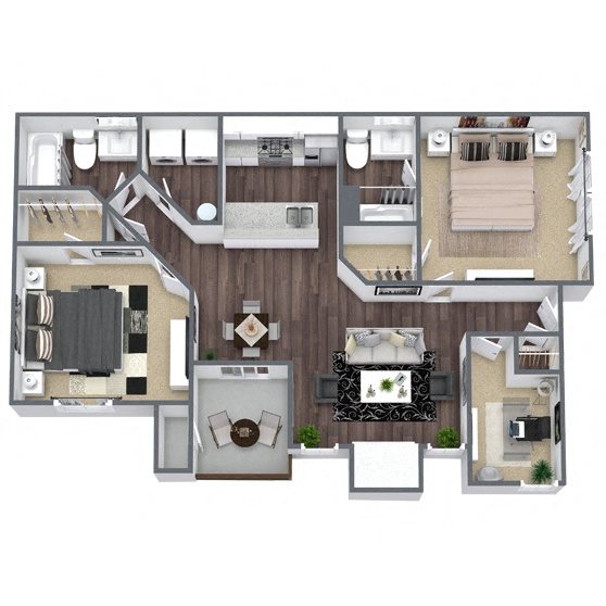 B2: 2 Bed 2 Bath floor plan