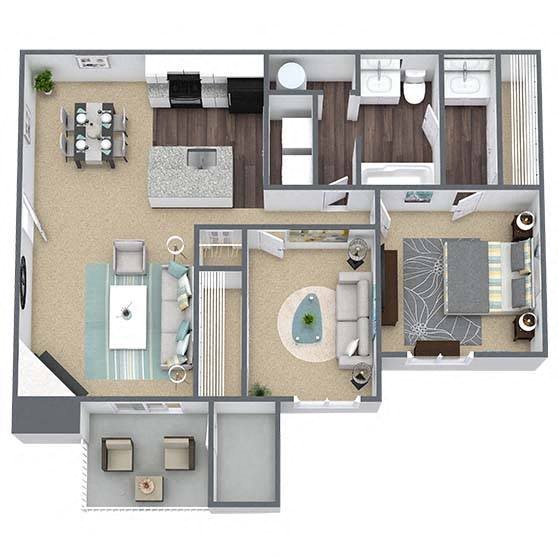 A4: 1 Bed 1 Bath with Den floor plan