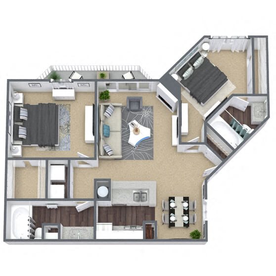 B1: 2 Bed 2 Bath floor plan