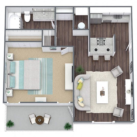A2: 1 Bed 1 Bath floor plan