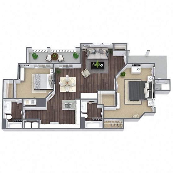 B2: 2 Bed 2 Bath floor plan