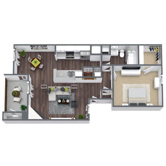 A4: 1 Bed 1 Bath floor plan