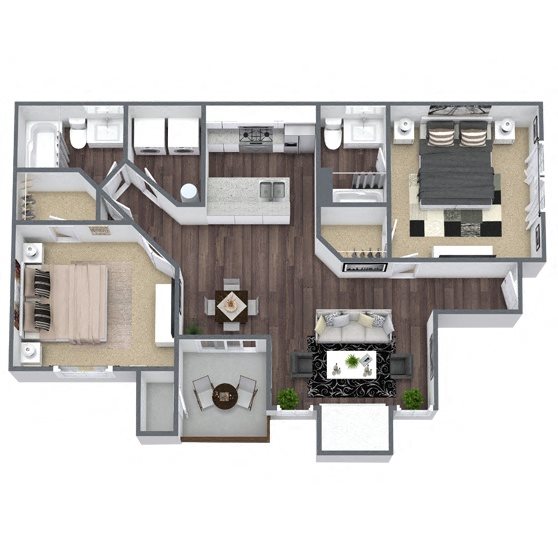 B1: 2 Bed 2 Bath floor plan
