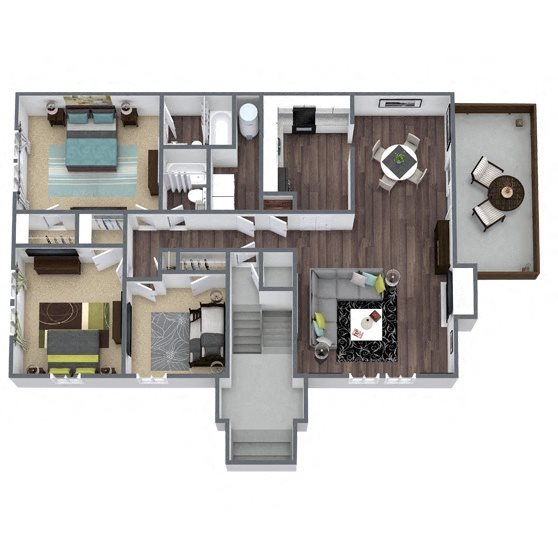C1: 3 Bed 2 Bath floor plan