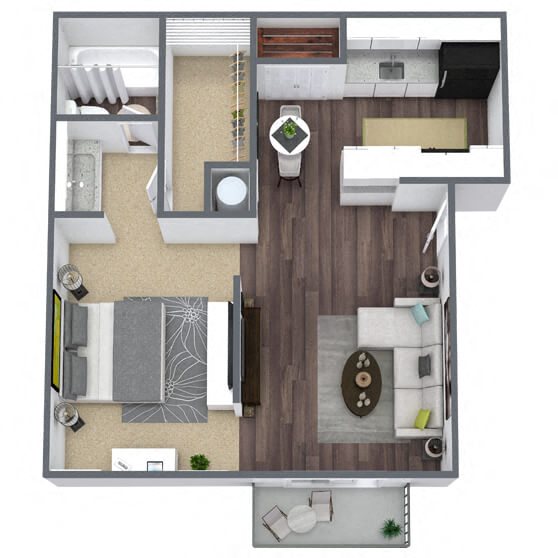 A1: 1 Bed 1 Bath floor plan