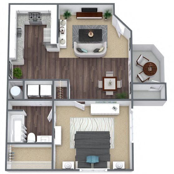 A1: 1 Bed 1 Bath floor plan