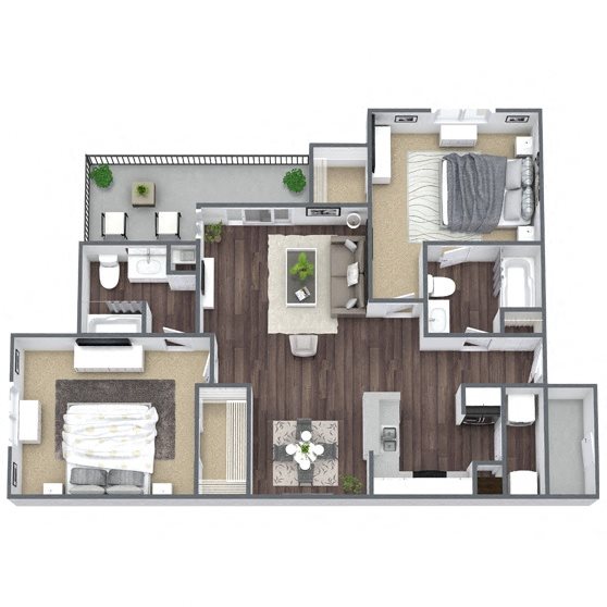 B2: 2 Bed 2 Bath floor plan