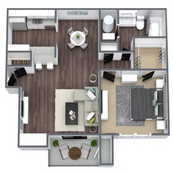 A2: 1 Bed 1 Bath floor plan