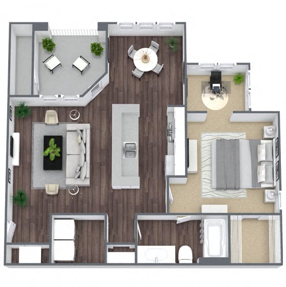 A2: 1 Bed 1 Bath floor plan