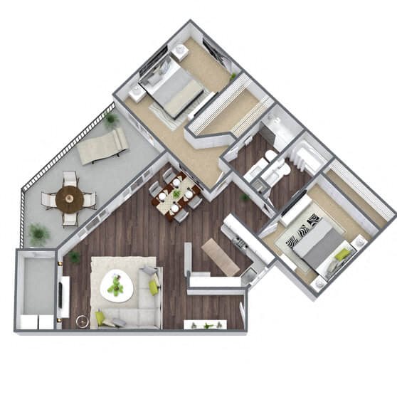 B2: 2 Bed 2 Bath floor plan