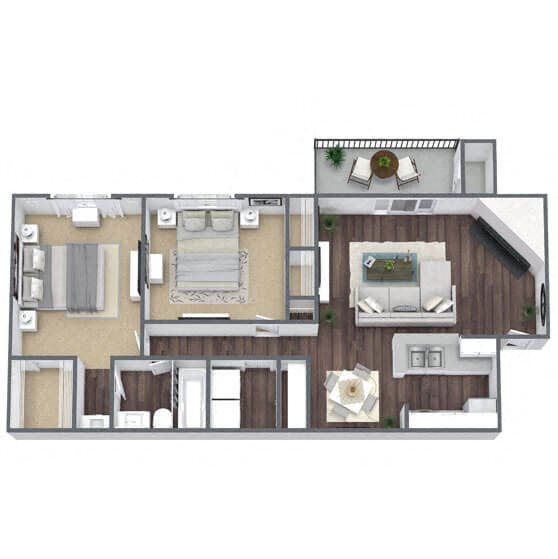 B2: 2 Bed 1 Bath floor plan