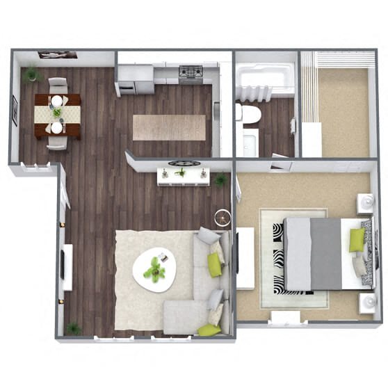 A1: 1 Bed 1 Bath floor plan