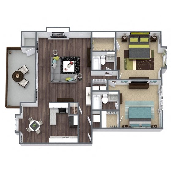B3: 2 Bed 2 Bath floor plan