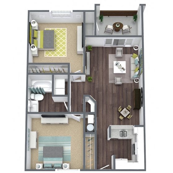 B1: 2 Bed 1 Bath floor plan
